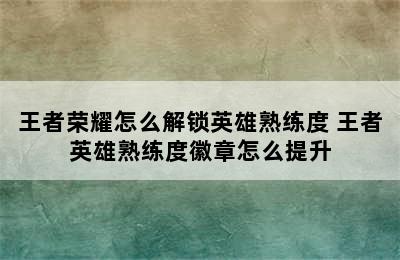 王者荣耀怎么解锁英雄熟练度 王者英雄熟练度徽章怎么提升